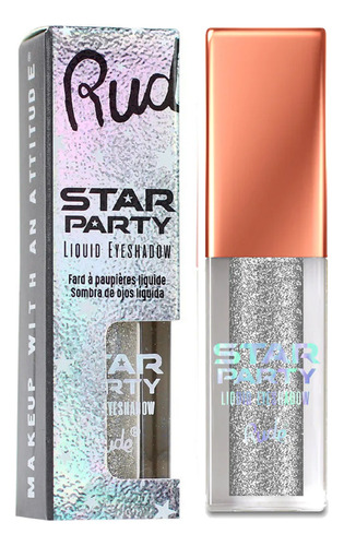 Sombra líquida Star Party Sombra líquida Supernova Tone (prata) Rude Cosmetics com acabamento em glitter