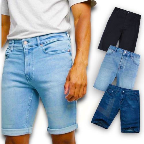 Bermuda Jeans Masculina Casual Elastano Slim 409