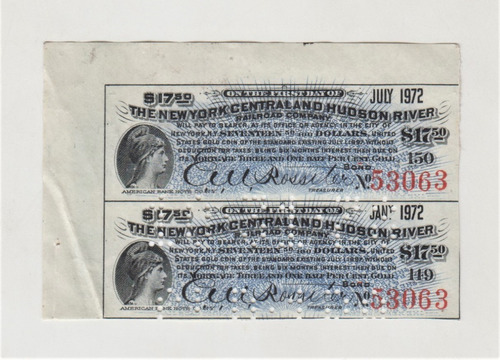 Billete 2 Cupones Ferrocarril Central De Nueva York Usa (c85