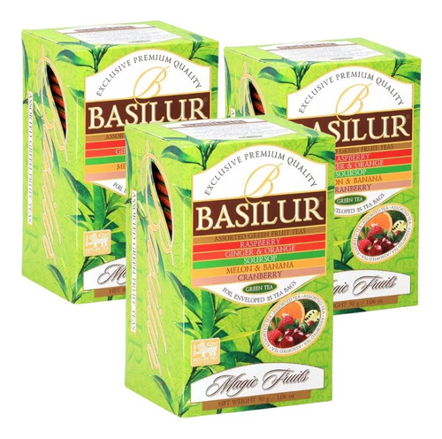 Pack Te Basilur 3 Cajas Verde Assorted De 25 Bolsas C/u