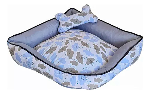 Colchonete Cama Pet Caminha Casa Laura Enxovais Nuvem Azul Claro Com Almofada Ossinho Estampado Luxo 100% Algodão Tamanho Extra Grande