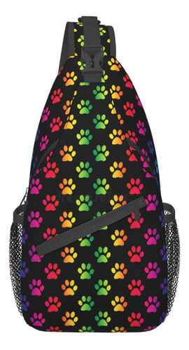 Qurdtt Rainbow Dog Cat Paw Print Sling Mochila Pecho Bolso