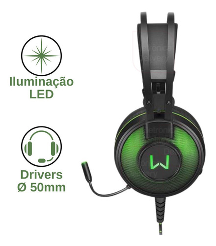 Imagem 2 de 6 de Fone Headset Gamer 7.1 Usb C/ Led Verde Warrior Raiko Ph259
