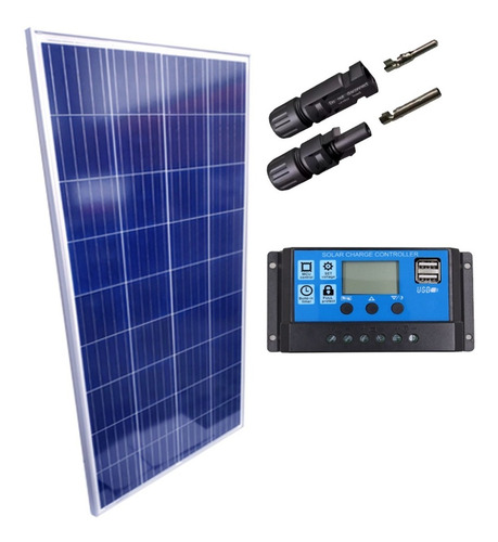 Imagem 1 de 1 de Kit Placa Solar 150w Controlador 10a Lcd
