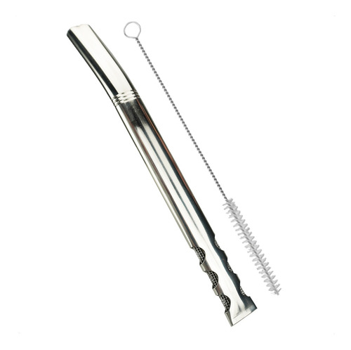 Bomba De Tereré Larga V6 De Inox Com Tela 19 Cm