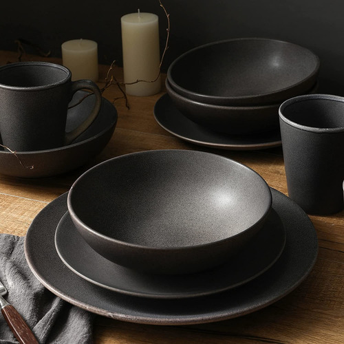 Set Vajilla Gris Stone Lain 16 Piezas