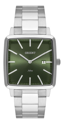 Relógio Masculino Orient Prata Mostrador Verde E Calendário