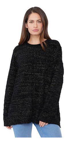 Sweater Mujer Chenille Lurex Negro Corona