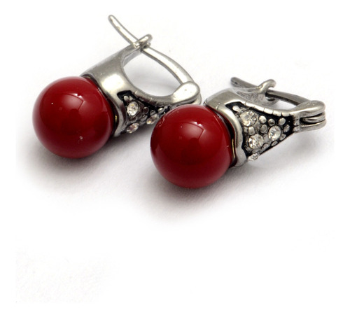 Aros Lady Di Perla Roja 8mm De Acero Quirúrgico 