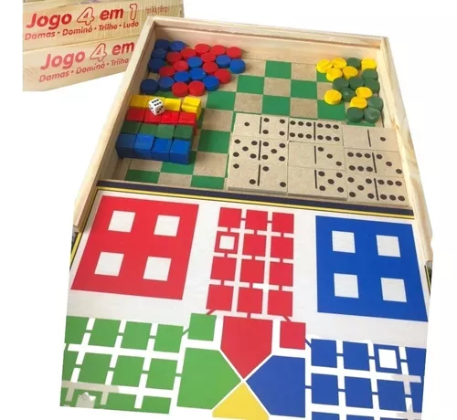 Brinquedo Educativo Jogo 4 em 1 (Xadrez, Ludo, Damas e Trilha) no