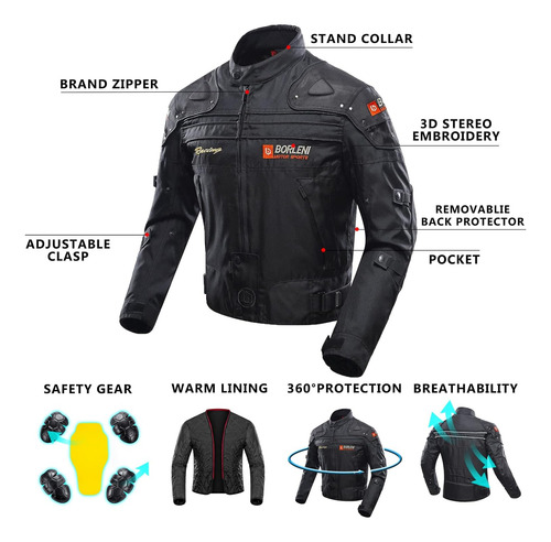 Chaqueta Para Motociclista Borleni, C/ Proteccion, L, Negro