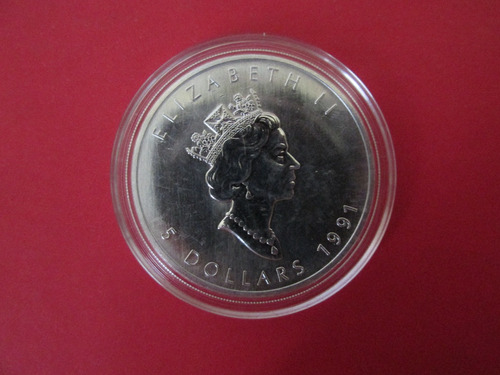 Moneda Canada Reina Isabel 5 Dolares Plata 1 Onza 1991 (Usado)