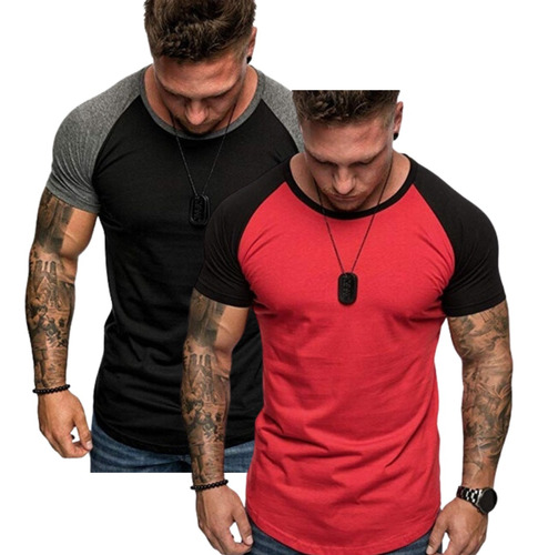 Kit Com 2 Blusa Masculina Manga Curta Raglã 100% Algodão 