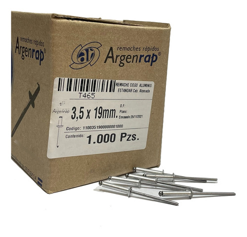Remache Pop Aluminio 3.5 X 19  Argenrap - 1000 U - Visnu