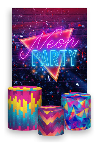 Painel Festa 1,5x2,2+ Trio De Capa - Efeito Neon Party 02