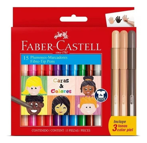 Marcadores Lavables Faber Castell X12 Fina + 3 Colores Piel