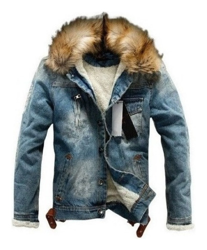 Chaqueta De  Jeans Con Cuello De Piel Cálido For Hombre