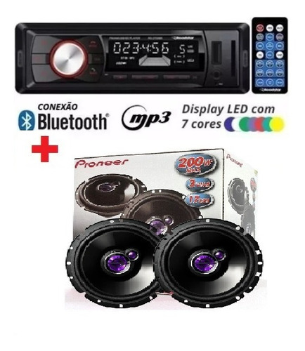 Rádio Automotivo Roadstar Fm Com Bluetooth + 2 Auto Falantes
