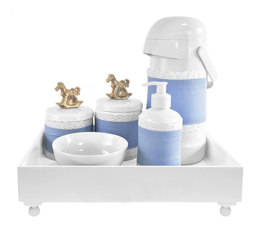 Kit Higiene Blanc Cavalinho Dourado E Capa Quarto Bebê