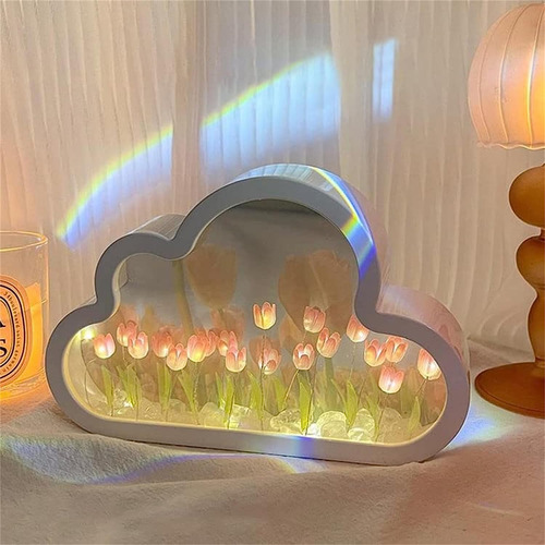 Luz noturna Tulip Cloud Mirror para estrutura de quarto Cor da tela: rosa, cor da tela, rosa