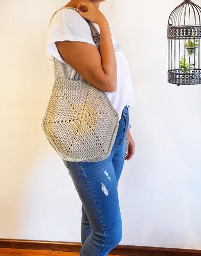 Bolso Hexagonal Tejido A Crochet En Hilo De Algodón