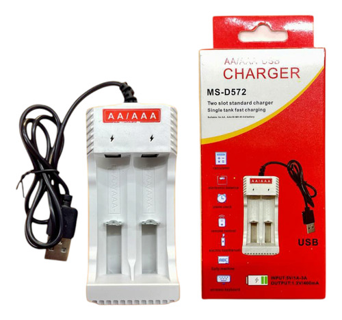 Cargador De 2 Pilas Aa/aaa Con Conector Usb