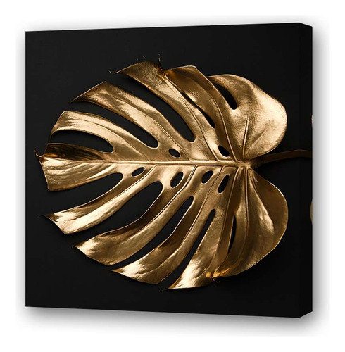 Cuadro 30x30cm Oro Hojas De Adan Monstera Plantas Deco M3