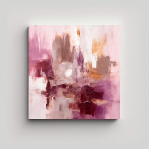 60x60cm Pintura Abstracta En Lienzo Blanco Y Bordo Flores