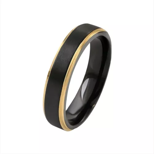 Anillo De Tungsteno Negro Dorado Mate Para Hombre Mujer