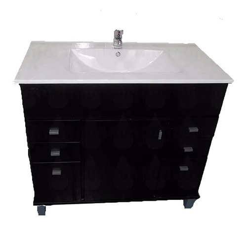 Vanitory Laqueado Wengue Con Cajones Bacha Losa Loza 90 Cm