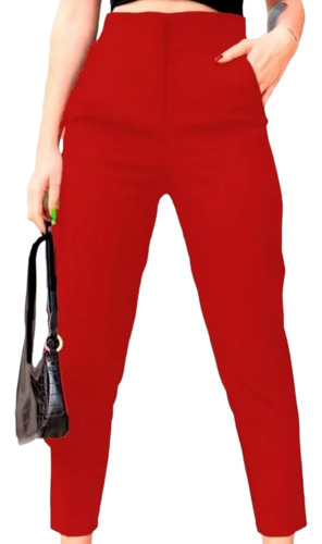 Pantalón Tiro Alto De Oficina Con Pinzas Rojo