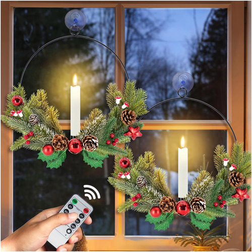 Paquete De 2 Coronas De Navidad Puerta Delantera Velas ...
