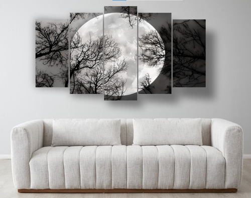 Set De 5 Cuadros Decorativo Canvas  Blanco Y Negro Luna
