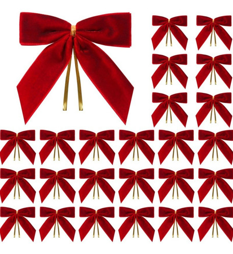 24 Pcs Red Small Velvet Christmas Bows For Christmas Tree Y