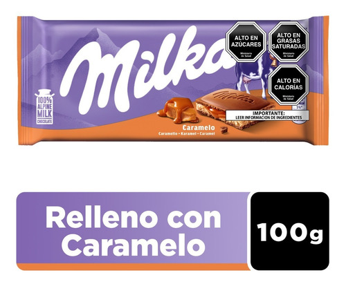 Imagen 1 de 4 de Milka Chocolate Relleno Caramelo Barra 100 Gr