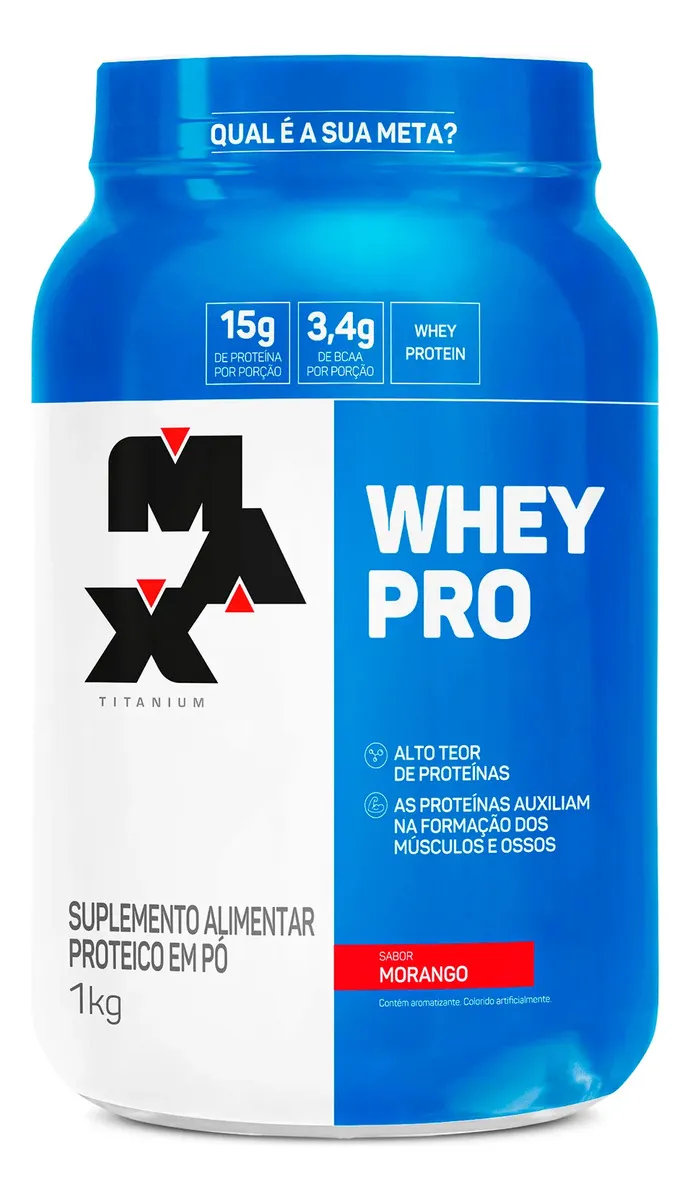 Whey Pro Concentrado Pote 1kg - Max Titanium Sabor Morango