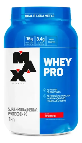 Whey Protein 1kg Whey Pro Max Titanium Sabor Morango Bcaa E Aminoácidos