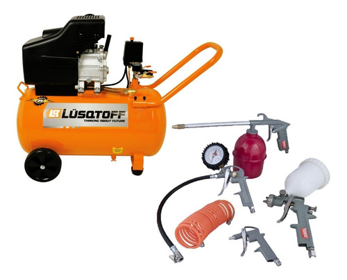 Compresor De Aire 50 Lts + Kit 5 Piezas Lusqtoff Lc-2550bk