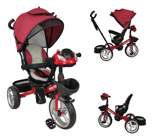 Triciclo Para Niños 7en1 Con Asiento Giratorio 360,luz, Color Rojo