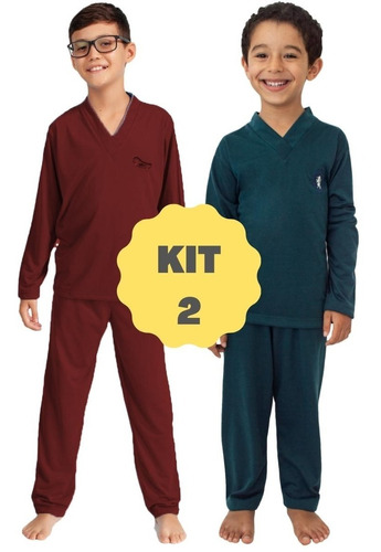 Kit 2 Pijama Infantil Menino Longo Manga Comprida Calça