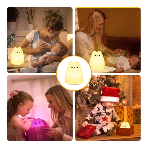 Luz Nocturna Gato Silicona 7 Colours Para Bebé Niño Regalos