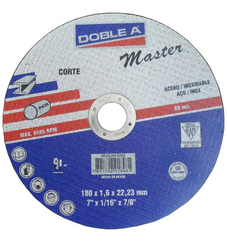 Disco De Corte Recto Master Acero 115x1,6 Doble A Mm