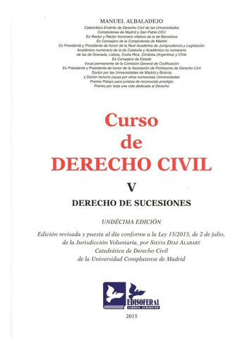 Curso De Derecho Civil-tomo V (derecho De Sucesiones), De Albaladejo Garcia, Manuel. Editorial Edisofer, S.l., Tapa Blanda En Español