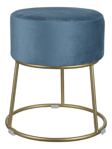 Puff Decorativo Em Veludo Com Metal Azul Com Dourado D'rossi