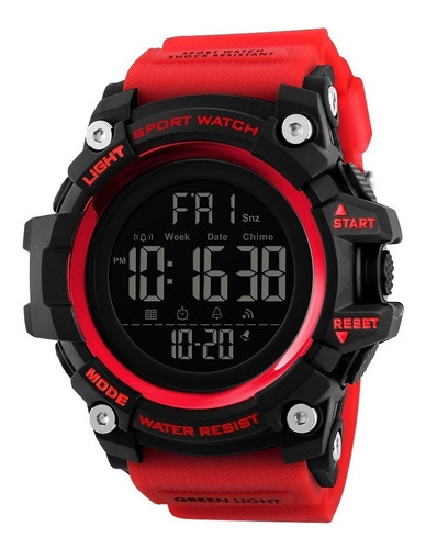 Reloj Skmei Grande Rojo Pantalla Negra Mod 1384 3atm