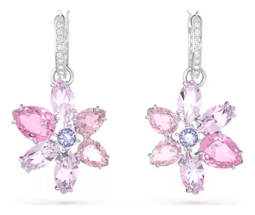Aretes Swarovski Gema Tallas Mixtas Flor Rosas Rodio