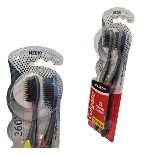 Cepillo Dental Colgate 360 Black Con Carbón 2pack Medio