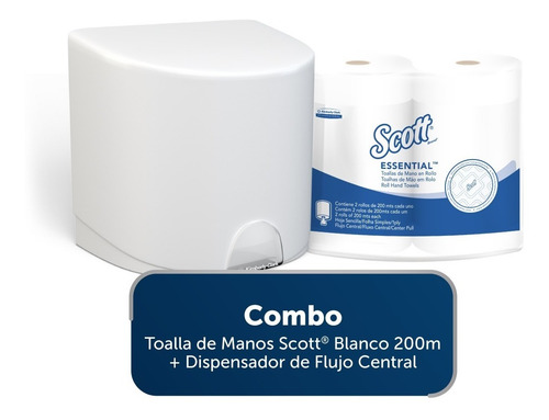 Imagen 1 de 6 de Combo Disp. Flujo Central + 2 Rollos De Toalla Manos 200 M