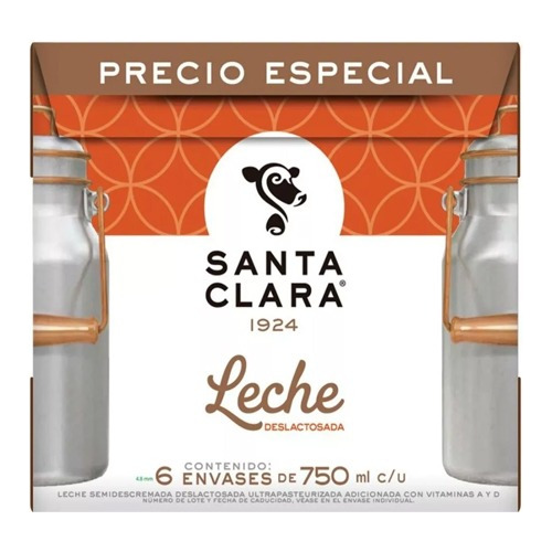 Leche Santa Clara Deslactosada 1 Pack Con 6 Leches De 750 Ml