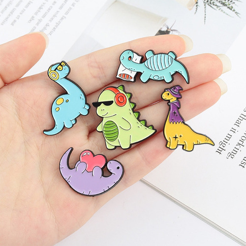5 Bonitos Juegos De Pines De Solapa De Dinosaurio, Broches